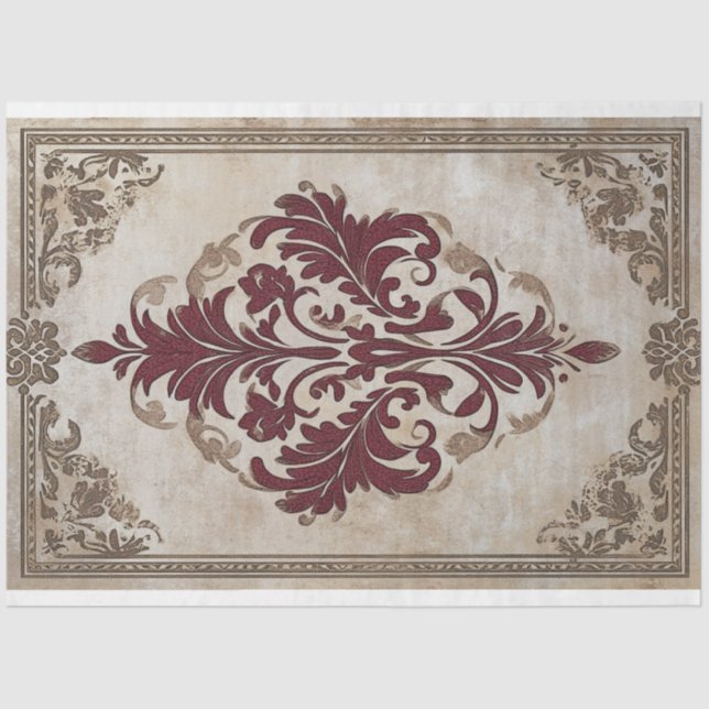Papier Mousseline Burgundy Bronze Baroque Demask Patterned Design (Recto)