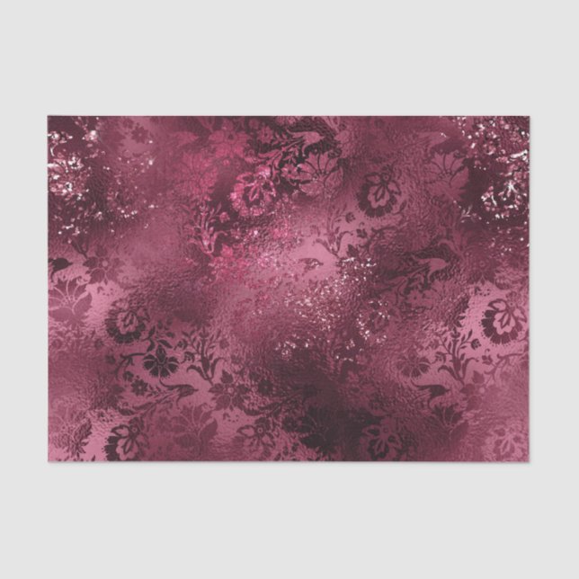 Papier Mousseline Burgundy Glam Foil Parties scintillant Damask (Recto)