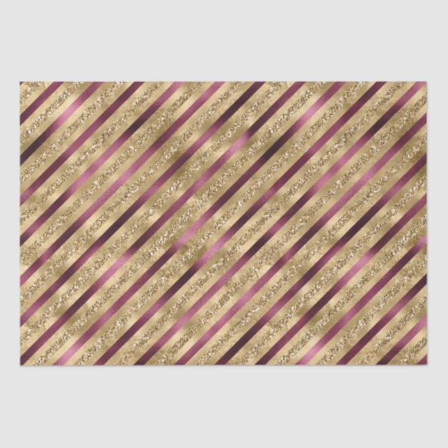 Papier Mousseline Burgundy Red Gold Parties scintillant Stripes (Recto)