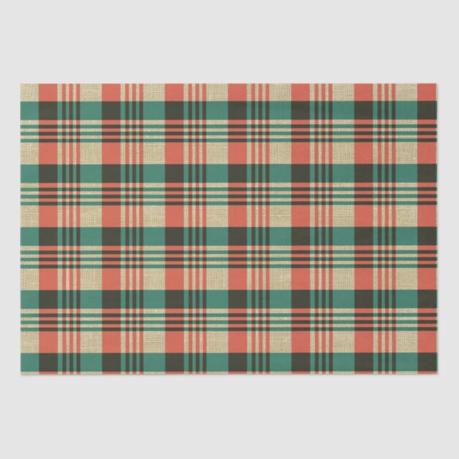 Papier Mousseline Burlap Red Green Plaid Noël (Recto)