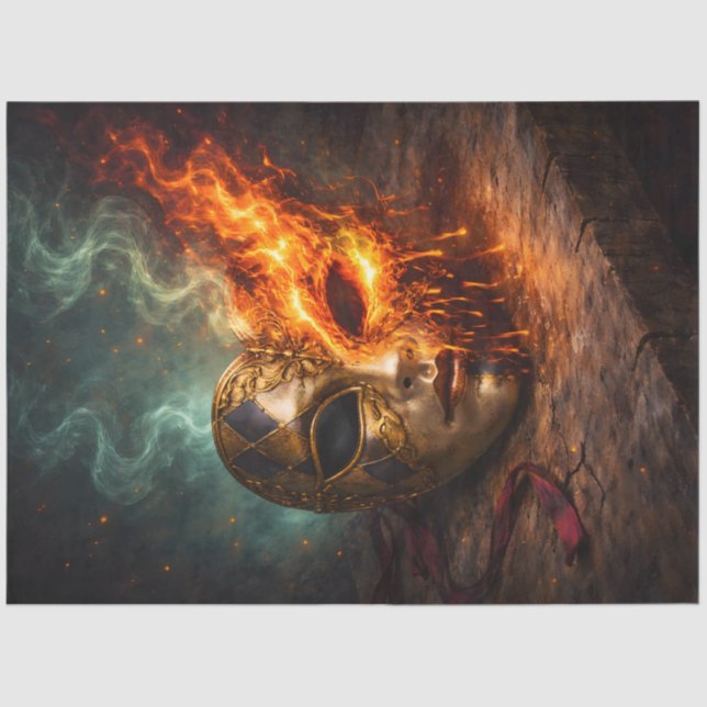 Papier Mousseline Burning Venetian Mask Decoupage (Recto)