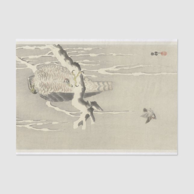 Papier Mousseline Buse avec éperon captif par Ohara Koson (Recto)