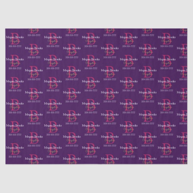 Papier Mousseline Business Promo, Name, Monogram & Title on Purple (Recto)