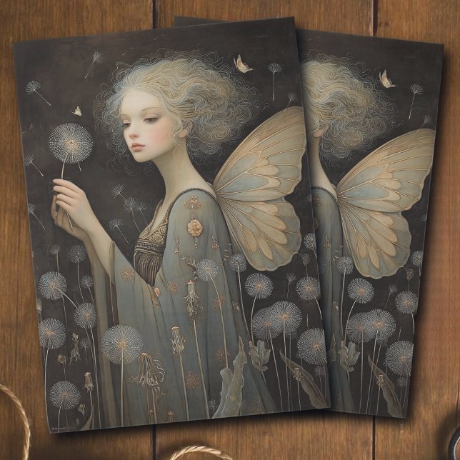 Papier Mousseline Butterfly Fairy & Dandelion Field Decoupage Art (Créateur téléchargé)