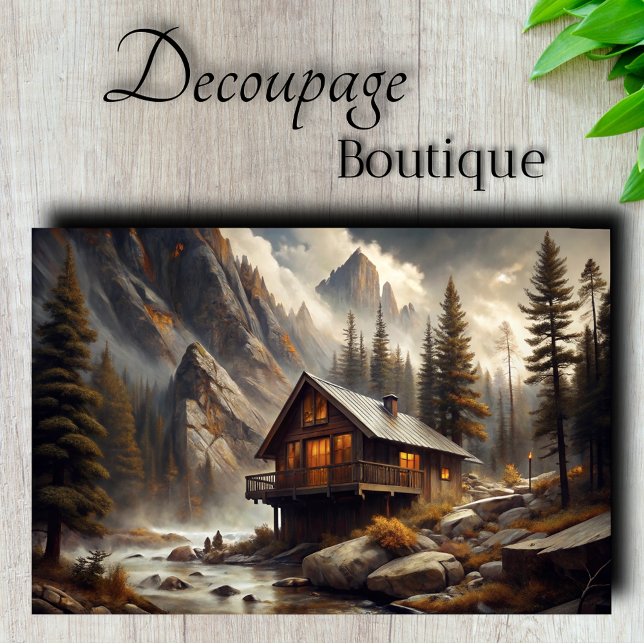 Papier Mousseline Cabane de montagne en découpage (Mountain Retreat Cabin Decoupage Tissue Paper)