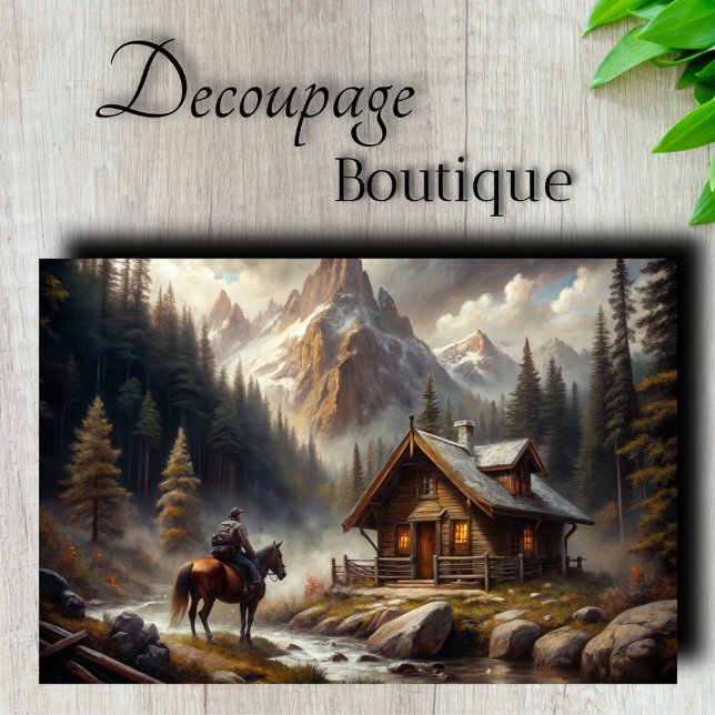 Papier Mousseline Cabane de montagne en découpage (Mountain Cabin Decoupage Tissue Paper)