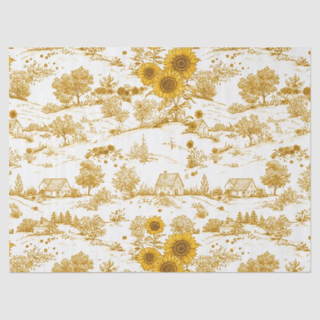 Papier Mousseline Cabane Fleur de Tournesol Dorée Toile Campagnarde (Recto)