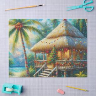 Papier Mousseline Cabane Tropicale Noël Palm Tree Beach Lumières