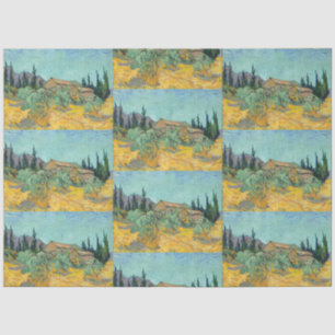 Papier Mousseline Cabanes en bois de Van Gogh Paysage Jaune Art