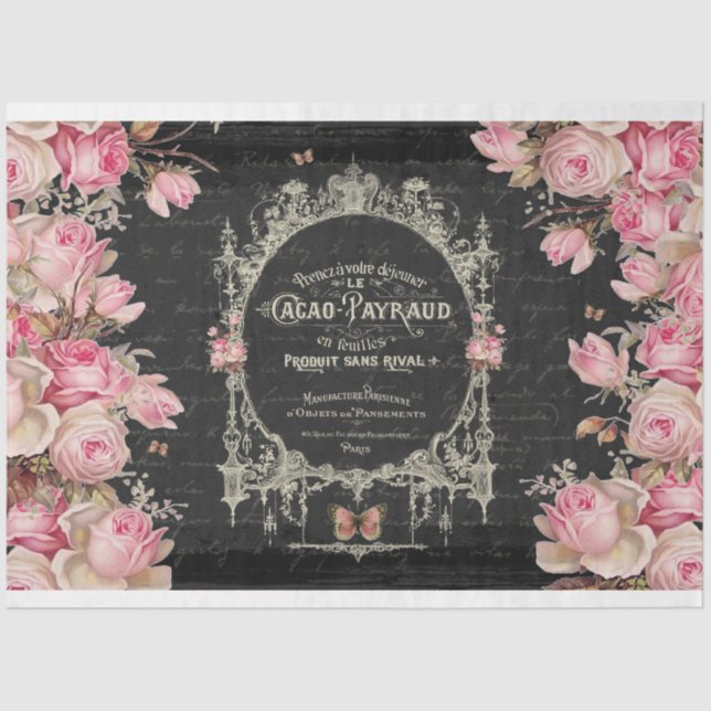 Papier Mousseline Cacao Chaud et Rose Papillons roses Découpage (Recto)