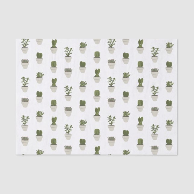 Papier Mousseline Cacti & Succulent - blanc - choisissez votre arriè (Recto)