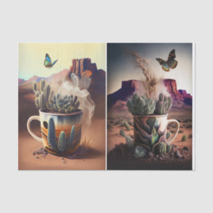 Papier Mousseline Cactus, café et papillons, Vibes du sud-ouest,