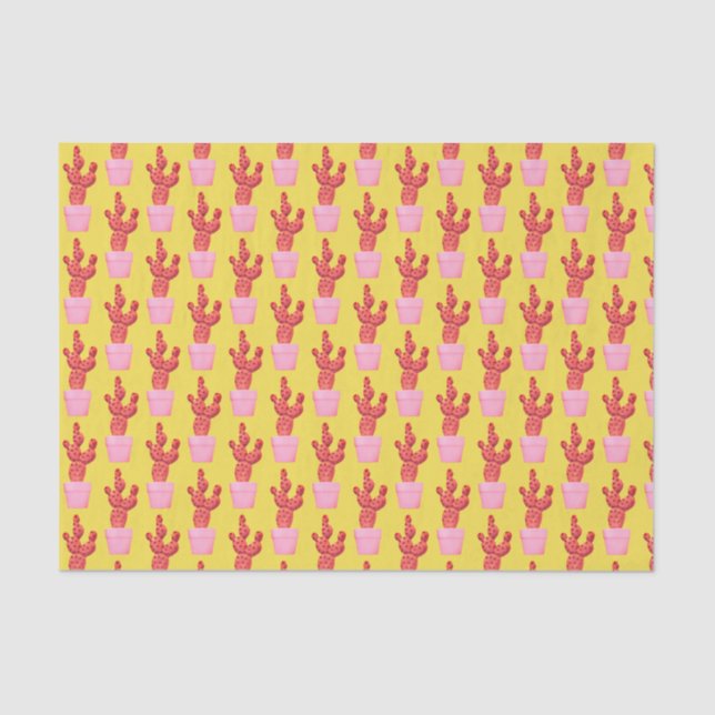 Papier Mousseline Cactus Cute Modern Yellow Pop Art Motif (Recto)