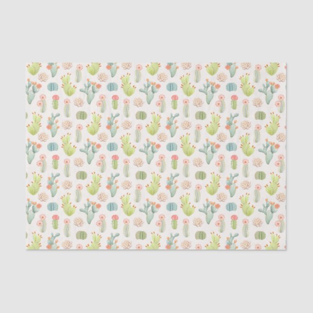 Papier Mousseline Cactus en pastel mou et motif succulent (Recto)