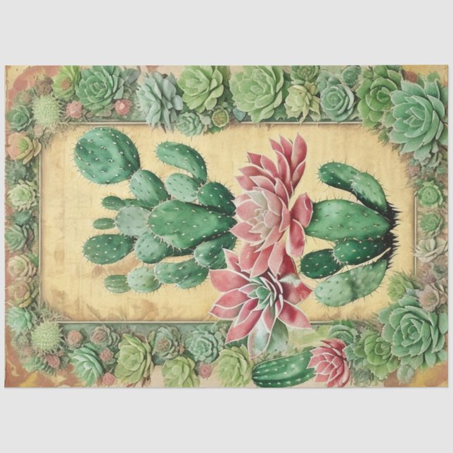Papier Mousseline Cactus Ephemera Fleur Rose Collage Art No6 (Recto)