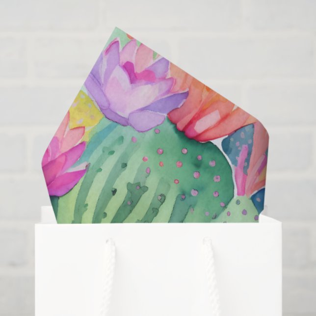 Papier Mousseline Cactus Fleur LOCATION Aquarelle Art Desert (Sac cadeau)