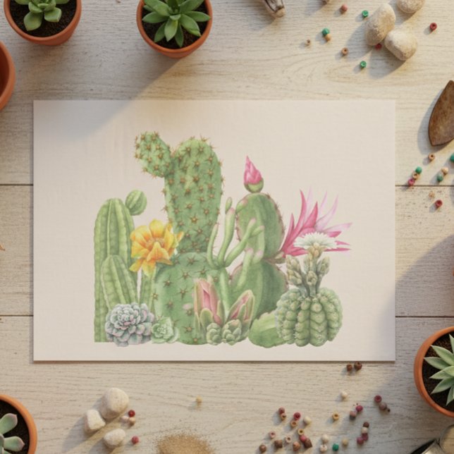 Papier Mousseline Cactus Jardin Cactus Sud-Ouest aquarelle (Créateur téléchargé)