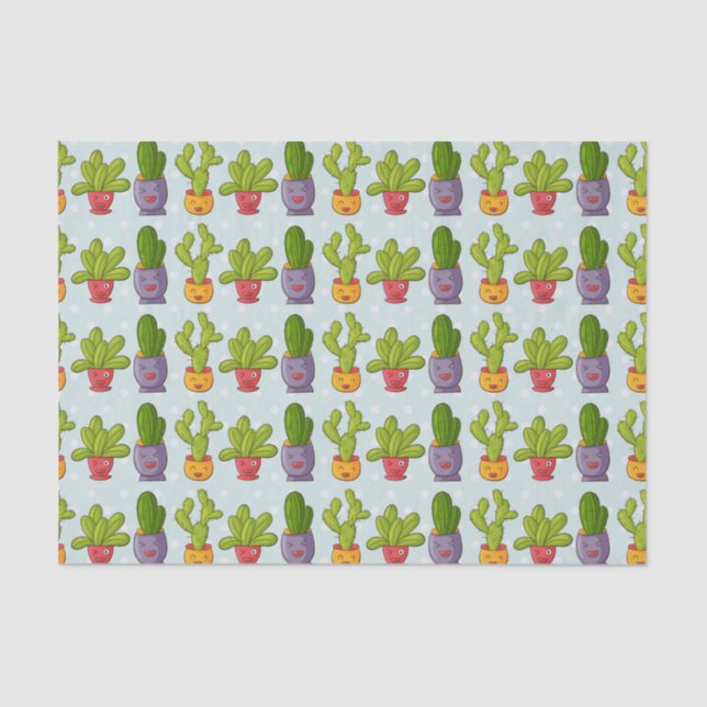 Papier Mousseline Cactus mignons dans des pots de fleurs Illustratio (Recto)