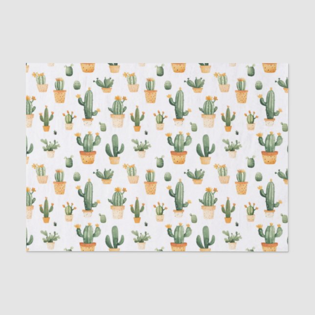 Papier Mousseline Cactus pointillés sur blanc (Recto)