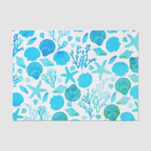 Papier Mousseline Cadeau Aqua Blue Seashells et Coral Motif