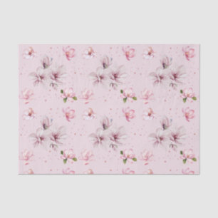 Papier Mousseline Cadeau d'aquarelle florale de Magnolia rose pâle