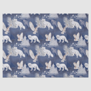 Papier Mousseline Cadeau de Noël rustique renard et hibou d'hiver