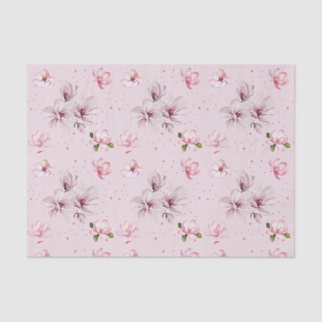 Papier Mousseline Cadeau floral aquarelle rose blush Magnolia (Recto)