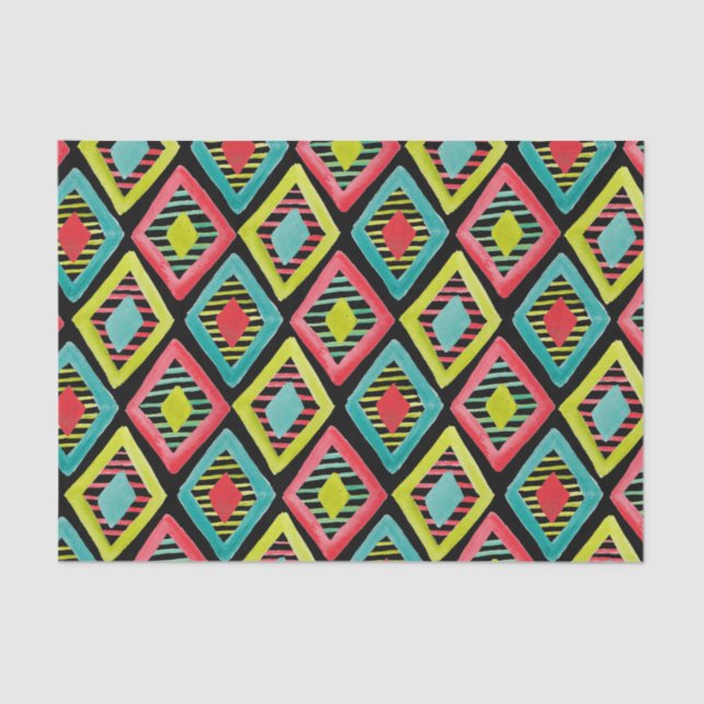 Papier Mousseline Cadeau Motif de diamants d'aquarelle géométrique (Recto)