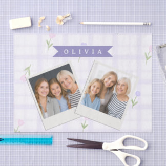 Papier Mousseline Cadeau personnalisé avec motif floral à carreaux l