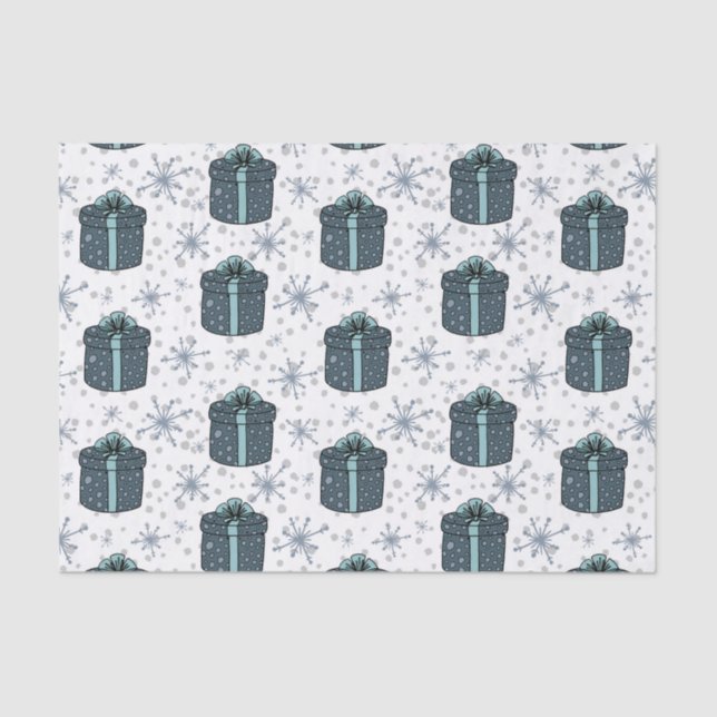 Papier Mousseline Cadeaux de Noël bleus (Recto)