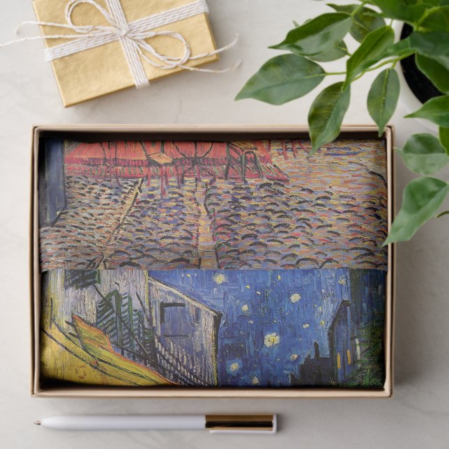 Papier Mousseline Café Terrasse à la nuit par Vincent van Gogh (Cadeau)