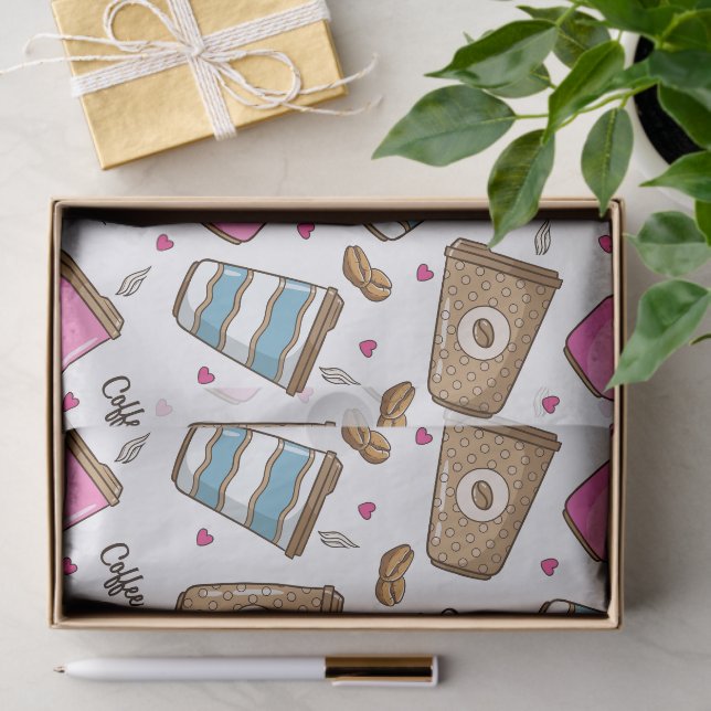 Papier Mousseline Cafés, Haricots, Coeurs, Amateur De Café (Cadeau)