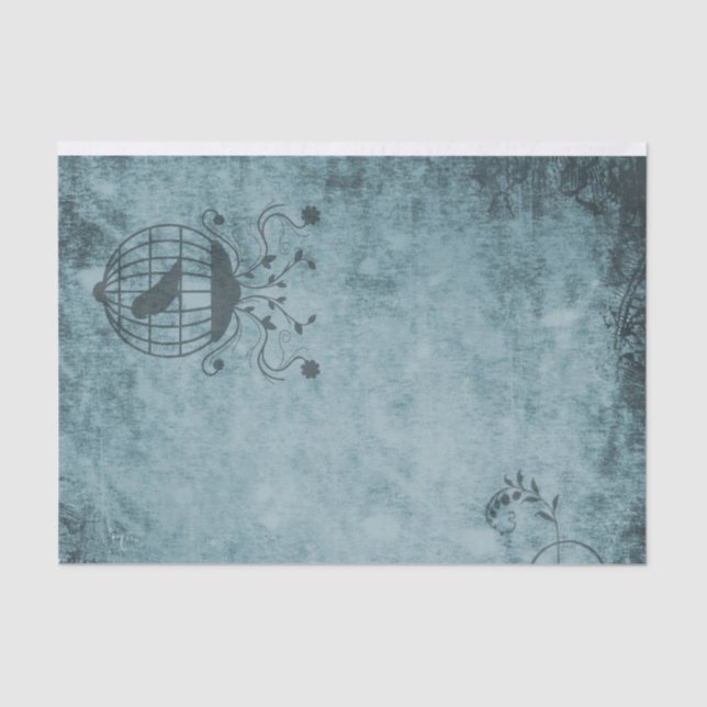 Papier Mousseline Cage d'oiseaux de Steampunk Bleu Profond (Recto)