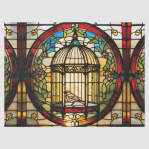 Papier Mousseline Cage d'oiseaux en verre de Faux avec oiseaux pour