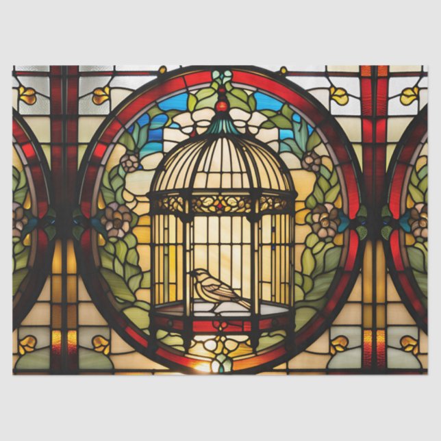 Papier Mousseline Cage d'oiseaux en verre de Faux avec oiseaux pour  (Recto)