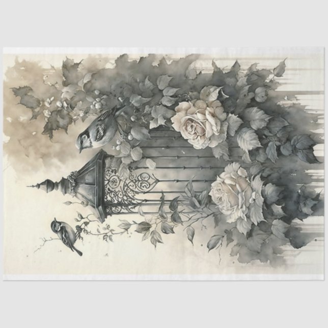 Papier Mousseline Cage d'oiseaux noirs et blancs (Recto)