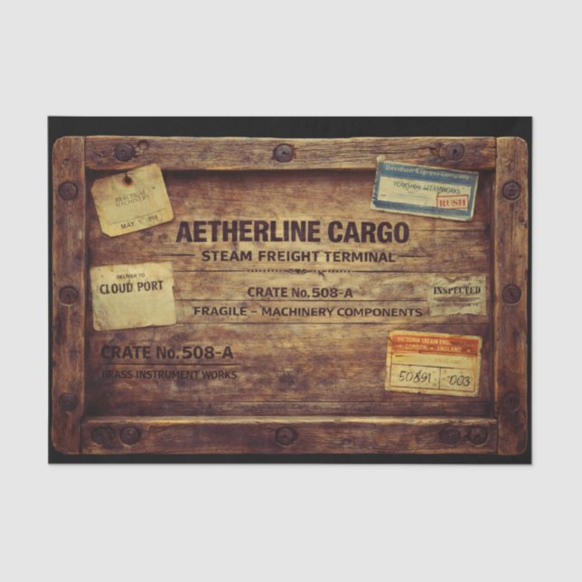 Papier Mousseline Caisse de Fret Steampunk en Bois FB9 Découpage (Recto)