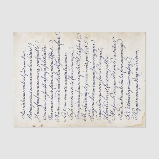 Papier Mousseline Calligraphie bleu français Parchemin de script Vin (Recto)