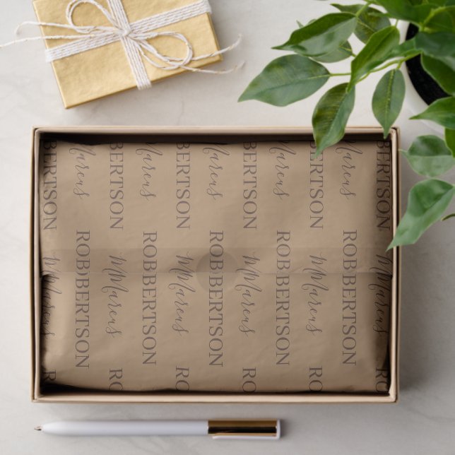 Papier Mousseline Calligraphie monogramme marron minimaliste profess (Cadeau)
