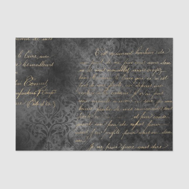 Papier Mousseline Calligraphie Vintage Black et Gold Damask (Recto)