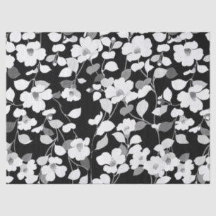 Papier Mousseline CAMELLIAS BLANCS NOIRS, Floral Foncé FEUILLE