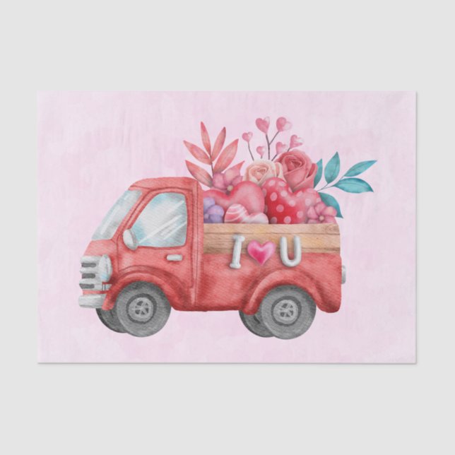 Papier Mousseline Camion d'amour mignon avec Coeur Cargo Aquarelle (Recto)
