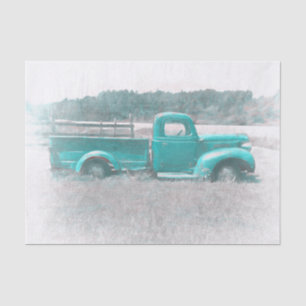 Papier Mousseline Camion de ferme vert sarcelle rétro vintage rustiq