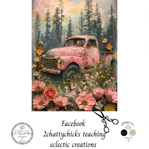 Papier Mousseline Camion rose rustique Vintage de découpage