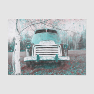 Papier Mousseline Camion sarcelle pastel rétro antique rustique vint