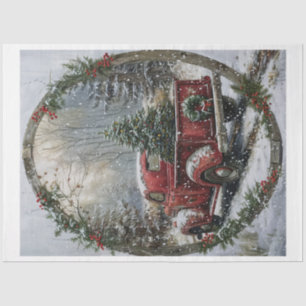 Papier Mousseline Camion vintage Red Christmas