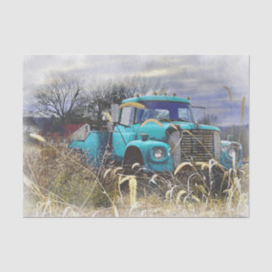 Papier Mousseline Camionnette sarcelle bleue rouillée vintage d'autr