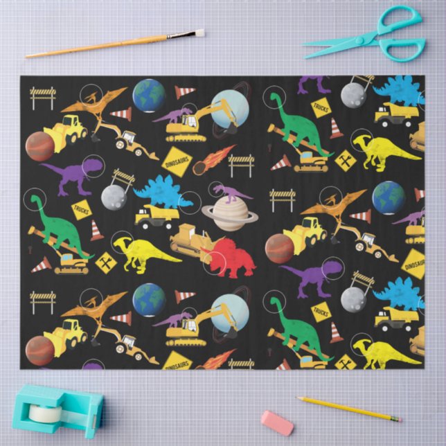 Papier Mousseline Camions de construction Astronaut Dinosaures dans  (Artisanat)