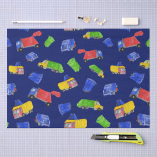 Papier Mousseline Camions Poubelles Trash Bash Motif Bleu