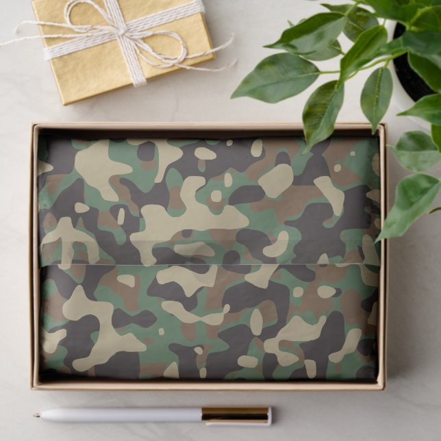 Papier Mousseline Camo Camouflage Vert Brown Beige Armée Militaire (Cadeau)